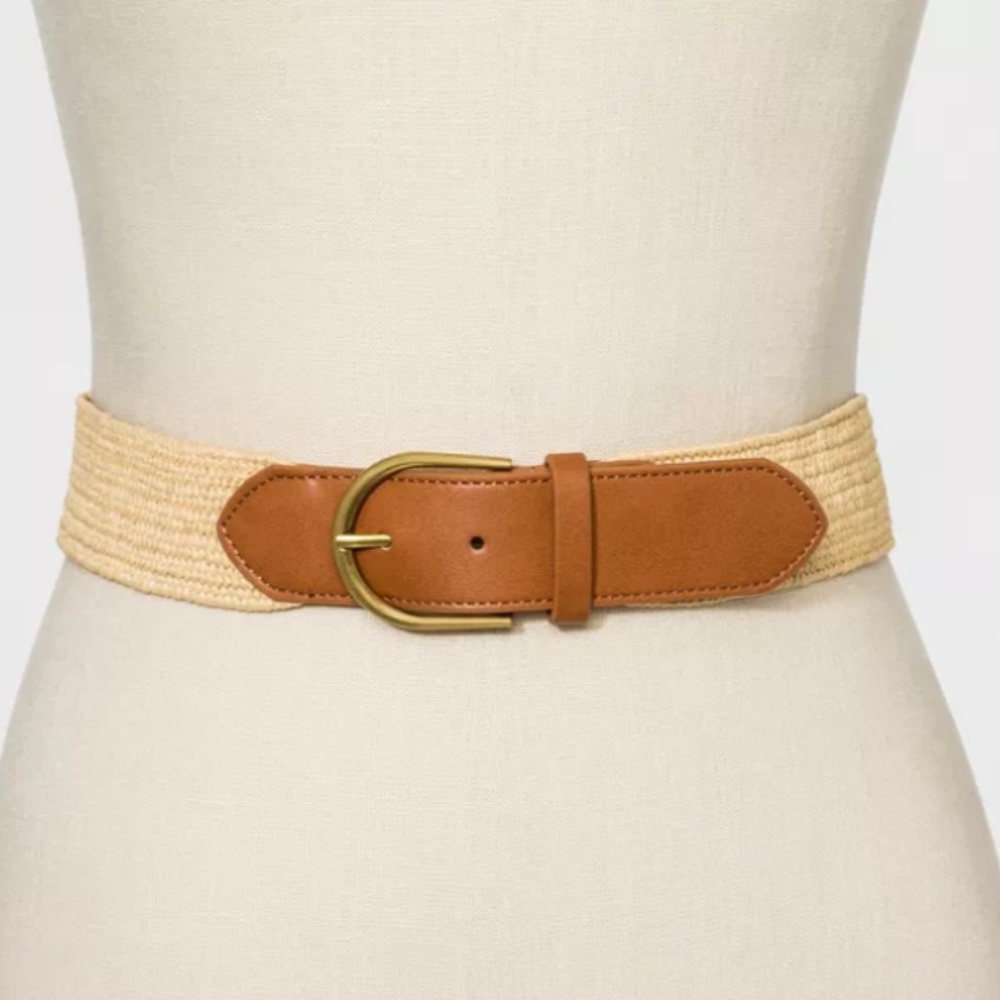 Papaya Stretch Belt with Tabs - Raffia-#76-2